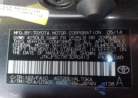 2015 Scion Tc из США, поврежденный, VIN JTKJF5C7XF3090413